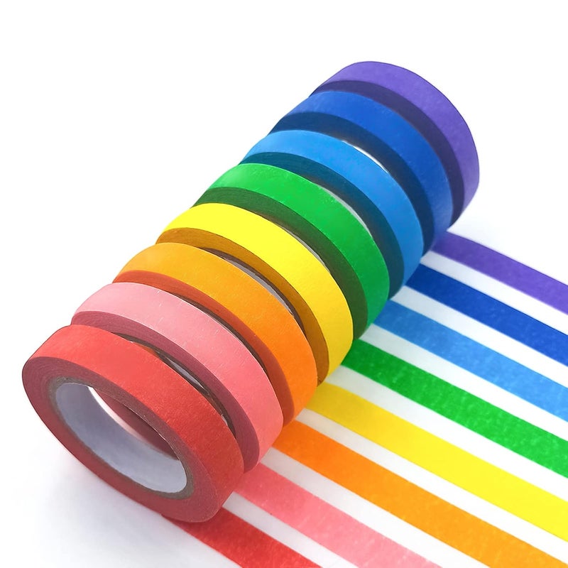 UMETDO 8PCS Colored Masking Tape - Painters Tape, Rainbow Colors Rolls, Kids Art Supplies, Great for Crafts, Labeling, DIY Decorative, 1/2 Inch Masking Tape- Tiny Size - Image 1